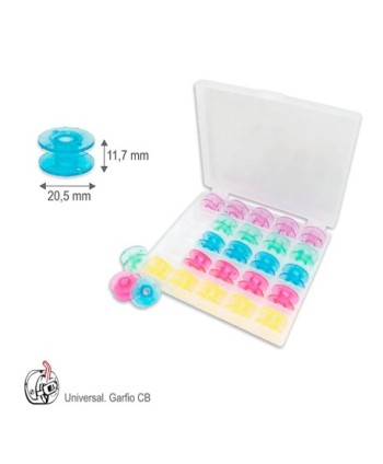 CAJA ORGANIZADORA CON 25 CANILLAS DE MAQUINA DE COSER