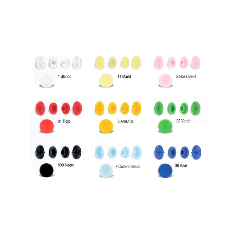 TUBO 100 BROCHES PLASTICO COLOR SNAPS 12 mm