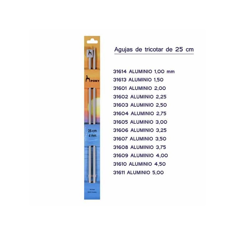 BLISTER DE 1 PAR DE AG TRICOTAR ALUM 25 CM